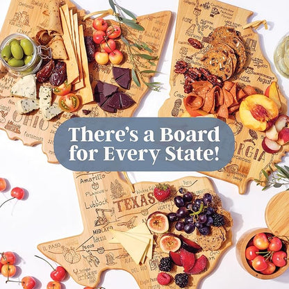 Totally Bamboo Destination South Carolina Shaped Cutting Board – Bamboo Charcuterie and Serving Board with Hang Tie for Wall Display