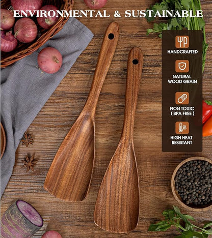 Wooden Spatula Spoon, Multifunction Spatula Cooking Spoon for Non Stick Cookware, Heat Resistant Acacia Wood Kitchen Utensils for Cooking, Serving, Scooping, Scraping, BPA-Free, 11.6 x 2.8 Inch