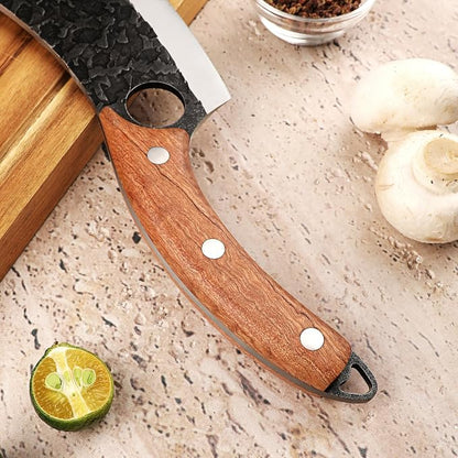 Hakai Chef Cleaver Knife – Full Tang High Carbon Stainless Steel Butcher Knife with Ergonomic Rosewood Handle & Leather Sheath – Sharp Meat Cutting Knife for Kitchen, Camping & BBQ