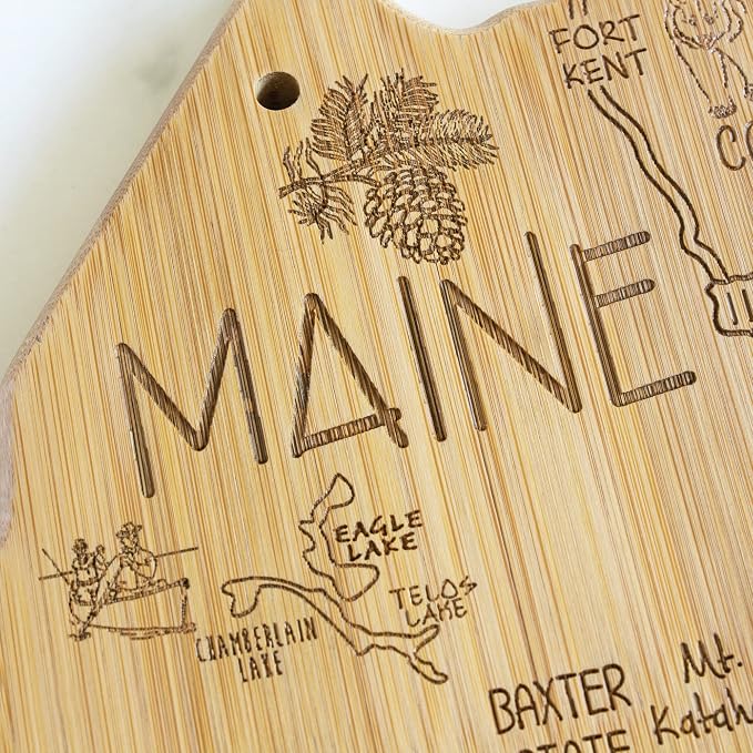 Totally Bamboo Destination Maine State Shaped Serving and Cutting Board, Includes Hang Tie for Wall Display