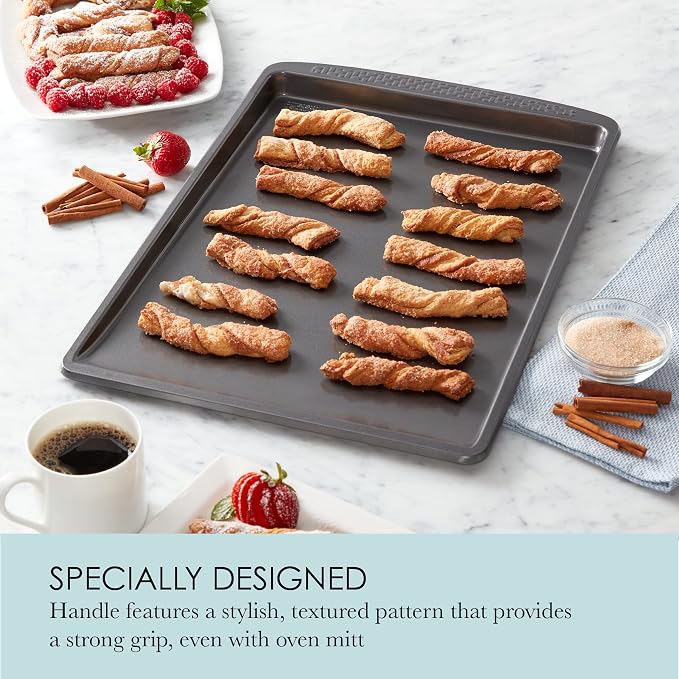 Chicago Metallic Everyday Nonstick Cookie Sheet Pan, Large 13x18 Inch Half Sheet Baking Pan, Carbon Steel with Silicone Coating, Flat Edge Cookie Slider, Oven Safe to 450F