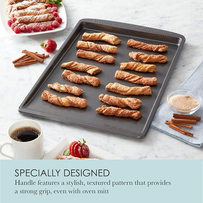 Chicago Metallic Everyday Nonstick Cookie Sheet Pan, Large 13x18 Inch Half Sheet Baking Pan, Carbon Steel with Silicone Coating, Flat Edge Cookie Slider, Oven Safe to 450F