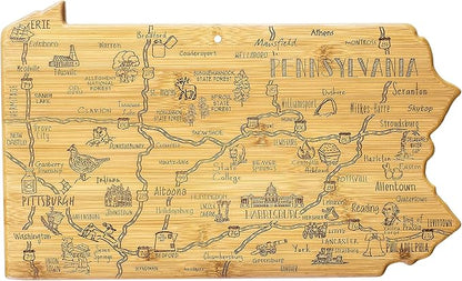 Totally Bamboo Destination Pennsylvania Shaped Cutting Board – Bamboo Charcuterie and Serving Board with Hang Tie for Wall Display