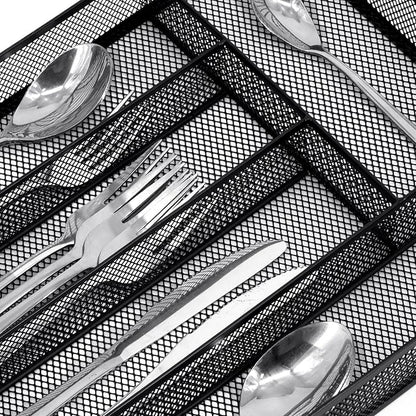 Neudeco Silverware Drawer Organizer, Black | 5 Compartment, Mesh Wire, Non-Slip Feet, Cutlery Tray