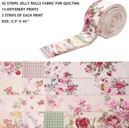 Nodsaw Jelly Rolls for Quilting Clearance 42 Strip 2.5" x 44" - Cotton Jelly Roll Fabric Strips for Quilting, Sewing, Blanket, Rug, Home Decor, and Purse Making, Vintage Floral