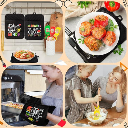 R HORSE 6Pcs Funny Baking Theme Pot Holders Silicone Spatula Gift Set Teacher Appreciation Pot Holders Kitchen Resistant Oven Mitts Baking Cooking Pocket Potholders for End of The Year Teacher Gifts