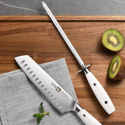 Klaus Meyer 19-Piece Knife Block Set, High Carbon German Stainless Steel (Stahl), Full-Tang Handles with Sharpener (White)