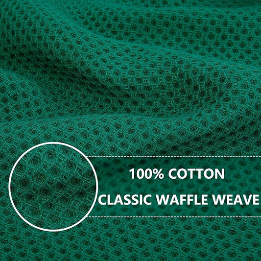 Homaxy 100% Cotton Waffle Weave Kitchen Dish Towels, Ultra Soft Absorbent Quick Drying Cleaning Towel, 13 x 28 Inches, 8-Pack, Dark Green