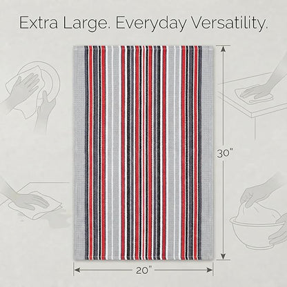 Urban Villa Kitchen Towels Waffle Stripes Dish Towels for Kitchen Grey Color Set of 6 Kitchen Towels Highly Absorbent Cotton Over Sized 20X30 in with Mitered Corners Kitchen Hand Tea Towels