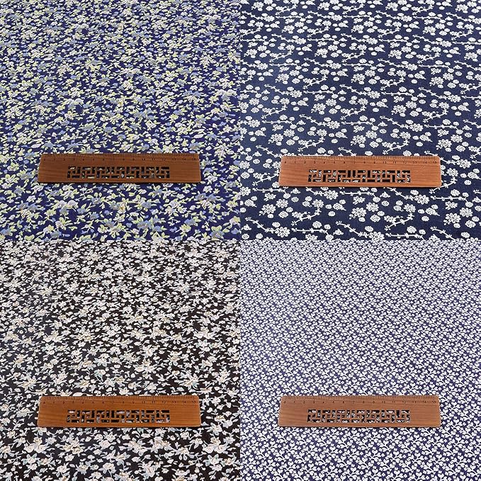 100% Cotton Fat Quarters - 8 Pieces (20"x20"), Floral Cotton Craft Fabric, DIY Cloths Patchwork, Pre-Cut Quilting Fabric (Navy)