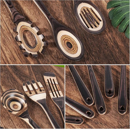 MYRAINBOW Wooden Spoons for Cooking, 7 Piece Pakkawood Kitchen Utensils Set with Spatulas, Spoons, Ladles, and Turner for Mixing, Serving & Cooking