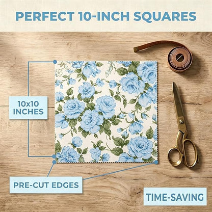 Nodsaw 42 Pcs 10" Layer Cake Precut Cotton Fabric Squares - Vintage Blue Floral Prints Fabric Quilt Squares 10x10 - Layer Cakes 10 inch Squares for Quilting, Sewing, and DIY Crafts, Sunshine Blooms