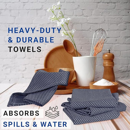 TWINY threads 6 Pack Kitchen Towels, 100% Cotton, 18x28 Inches, Highly Absorbent & Soft, Quick-Dry Dish Towel Set with Hanging Loop, Washcloth for Cleaning, Washable for Everyday Use - Navy Blue