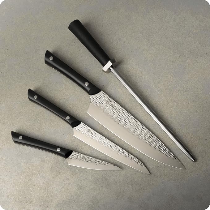 Kai PRO 5 Piece Slimline Block Set, Includes 8" Chef, 3.5" Paring and 6" Utility Knives, Knife Block Set, Japanese AUS6M Stainless Steel Blades, Full-Tang POM Handles