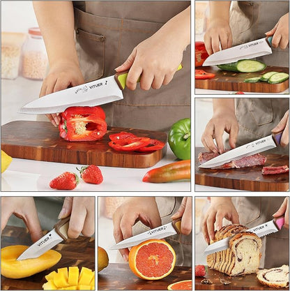 Knife Set, Vituer 7PCS Stainless Steel Kitchen Knife Block Set, Dishwasher Safe (Stylish Animal Characters)