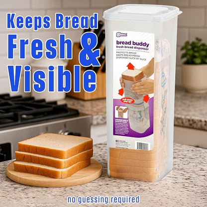 Buddeez Bread Buddy Bread Box - Keep Your Loaf Fresh - Storage Container Holds 1.5 lb. Sandwich Size Loaf - White Lid, Pack of 1