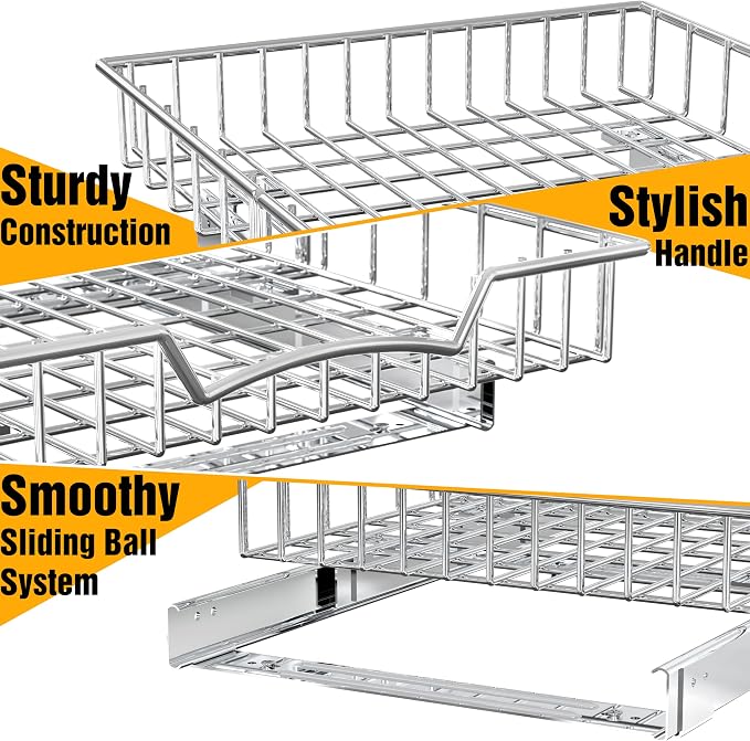 Simple Houseware Under Cabinet Pull Out Sliding Shelf Drawer Organizer, 21" D x 14" W