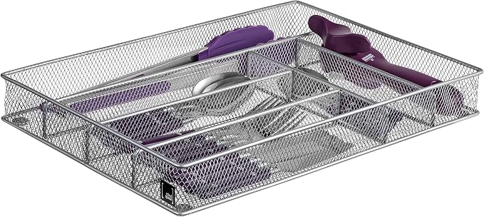 Mindspace Cutlery Organizer Silverware Tray with 6 Compartments | Kitchen Utensil Drawer Organizer | Silverware Tray for Drawer | The Mesh Collection, Silver