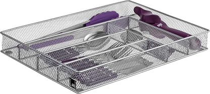 Mindspace Cutlery Organizer Silverware Tray with 6 Compartments | Kitchen Utensil Drawer Organizer | Silverware Tray for Drawer | The Mesh Collection, Silver