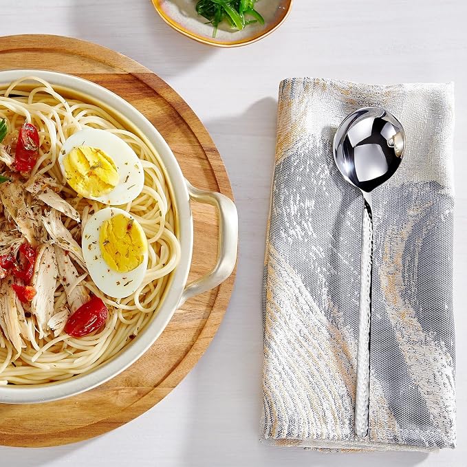 KEAWELL Premium Korean Soup Spoons with Long Handles, Set of 4, 18/10 Stainless Steel, Dishwasher Safe (Hammered)