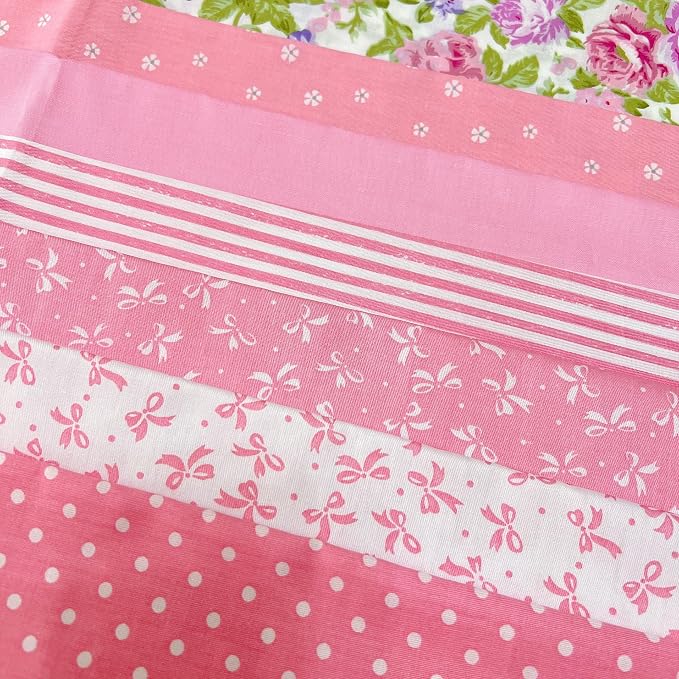 7Pcs 20" x 20" Cotton Fabric DIY Making Supplies Quilting Patchwork Fabric Fat Quarter Bundles DIY for Quilting Cotton Patchwork Cushions (Big Pink Flowers, 20 x 20 inches)