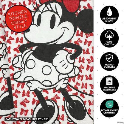 Disney Kitchen Towels & Oven Mitts Set – 4 Piece Bundle with 2 Cotton Dish Towels/Hand Towels & 2 Heat Resistant Mini Oven Mitts (Pot Holders) – Mickey, Stitch & Pooh (Minnie Mouse)