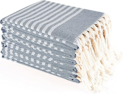 TWINY threads Set of 6 100% Cotton Turkish Kitchen Towels with Hanging Loop & Tassels (18" X 28") | Ultra Washcloth with Fringes | Reusable Hand Towels - Navy Blue