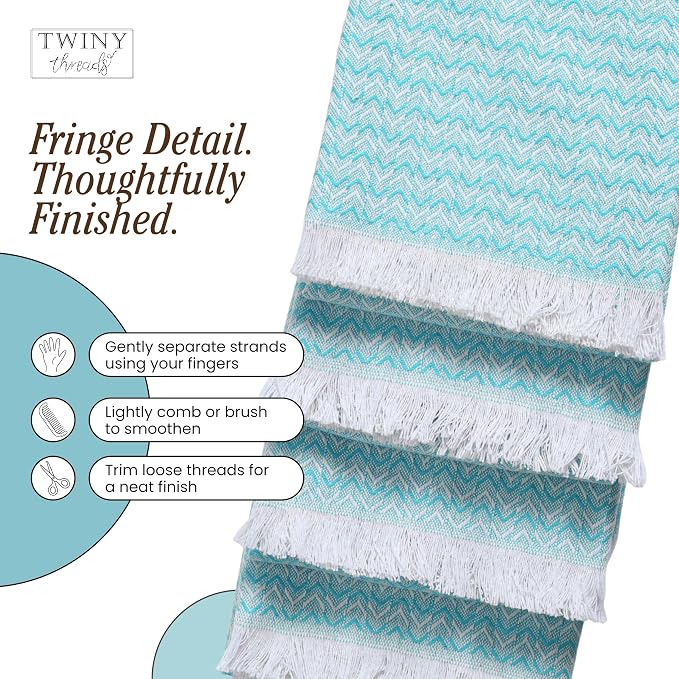 TWINY threads Dish Towel Chevron Weave, 12 Pack, Premium 100% Cotton Kitchen Linen Set, Large Dish Rags and Wash Rags, Absorbent Quick Drying, Machine Washable Dishcloth Set, 16"x26", Aqua Blue