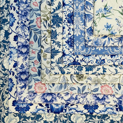 HANPATQUI 50PCS 8 x 8 inch 100% Cotton Fat Quarters Fabric for Sewing and Quilting Bundles Precut Fabric Square for DIY Craft Patchwork-Bluepaisley