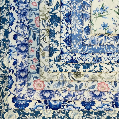 HANPATQUI 50PCS 10 x 10 inch 100% Cotton Fat Quarters Fabric for Sewing and Quilting Bundles Precut Fabric Square for DIY Craft Patchwork-Bluepaisley