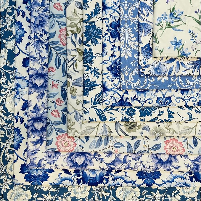 HANPATQUI 50PCS 12 x 12 inch 100% Cotton Fat Quarters Fabric for Sewing and Quilting Bundles Precut Fabric Square for DIY Craft Patchwork-Bluepaisley