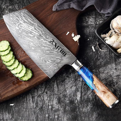 XITUO 7-Inch Vegetable Cleaver Knife – Japanese Style VG10 Damascus Steel Core Forged Blade, Professional Kitchen Knife with Sheath & Case