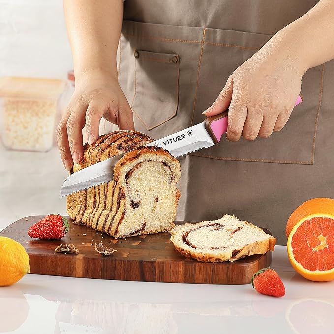 Knife Set, Vituer 7PCS Stainless Steel Kitchen Knife Block Set, Dishwasher Safe (Stylish Animal Characters)