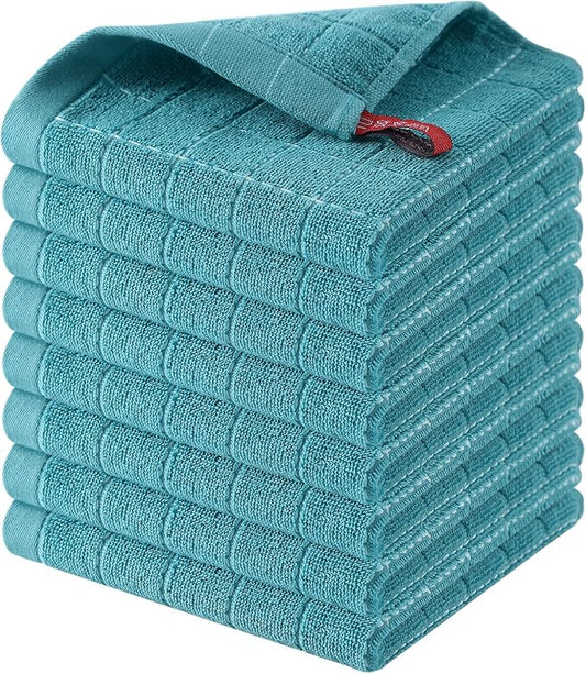 Homaxy 100% Cotton Terry Kitchen Dish Cloths, Ultra Soft and Absorbent Dish Towels for Kitchen, Suitable for Drying and Washing Dishes, 8 Pack, 12 x 12 Inches, Lake Blue