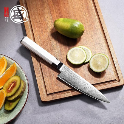 MITSUMOTO SAKARI 5.6-Inch Japanese Paring Knife, Hand Forged Damascus VG-Pro Steel Core Petty Knife, Precision Peeling & Detail Cutting for Fruits & Veg
