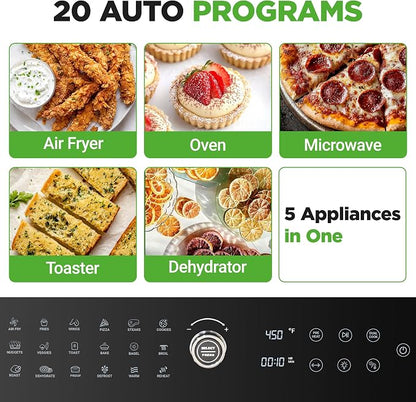NutriChef 32 Quart Air Fryer & Oven | Digital Airfryer with 20 Presets, Dual Cook, Rotisserie, Bake & More | Multi-Function Convection Countertop Oven | Large Capacity | 18" x 17" x 14 | Black