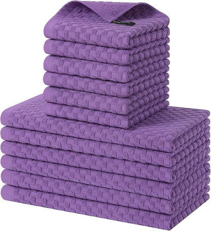 Homaxy 100% Cotton Kitchen Towels and Dishcloths Set, 12 x 12 & 15 x 25 Inches, Set of 12 Bulk Terry Cloth Dish Towels, Super Soft and Absorbent Hand Towel with Hanging Loop, Purple