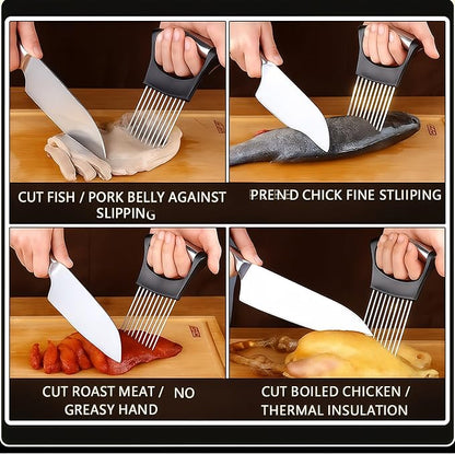 2025 Upgraded Onion Slicer, Onion Holder Chopper for Slicing, Chopper Slicer Assistant Tool, Cutter for Slicing of Meat, Potato, Tomato Kitchen Gadgets (1, Max)