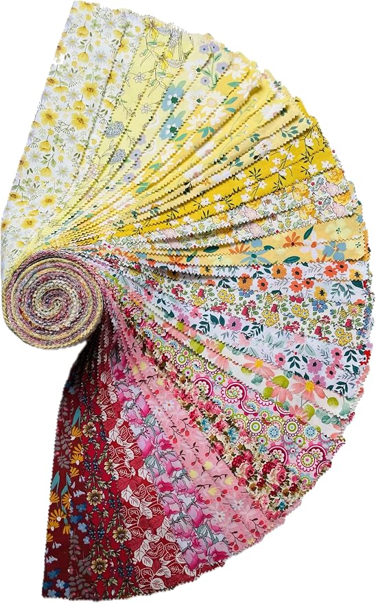 40 Strip Jelly Roll Fabric Strips for Sewing, 100% Cotton Fabric for Quilting Crafting, Precut Bundles, Patchwork Precut Quilt Squares-2.5" x 44" Rising Sun