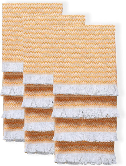 TWINY threads Kitchen Towel Chevron Design, Premium Large Kitchen Linen Set, 100% Cotton Dish Rags, Absorbent Quick Drying Wash Rags for Drying Dishes, Reusable, Set of 12, 16x26 Inch, Mustard Yellow
