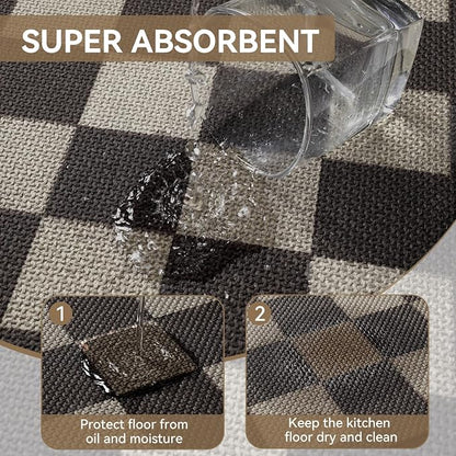 YDKGL Kitchen Mats for Floor, Super Absorbent Kitchen Rugs Non Slip Washable, Linen-Look Woven Cushion Kitchen Runner Rug, Kitchen Sink Standing Mat, Black Beige Checkered 17"x30"