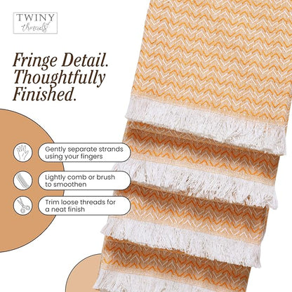 TWINY threads Kitchen Towel Chevron Design, Premium Large Kitchen Linen Set, 100% Cotton Dish Rags, Absorbent Quick Drying Wash Rag for Drying Dishes, Reusable, Set of 4, 16"x26" Inch, Mustard Yellow