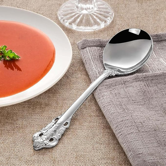 KEAWELL Gorgeous Round Soup Spoon, Set of 4, 18/10 Stainless Steel, Luxury Bouillon Spoon, Dishwasher Safe, Fine Mirror Polished (Silver)
