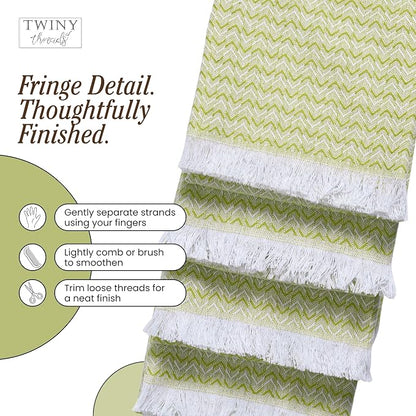 TWINY threads Kitchen Towel Chevron Weave, 4 Pack, Premium Large 100% Cotton Kitchen Linen Set, Absorbent Quick Drying Dish Rags for Drying Dishes, Multi Purpose Washable Towel, 16"x26", Lemon Green