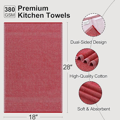 Mordimy Premium Kitchen Towels 6 Pack (18 x 28 Inches, Navy Blue/Red/Green), Large Cotton Flat & Terry Kitchen Hand Towel, Super Absorbent Tea Dishtowels Set with Hanging Loop