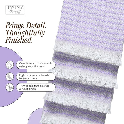 TWINY threads Kitchen Towel Chevron Pattern, Premium Large Kitchen Linen Set, 100% Cotton Wash Rags, Absorbent Quick Drying Cloths, Washable Reusable Multi Purpose, Set of 12, 16x26 Inches, Lavender