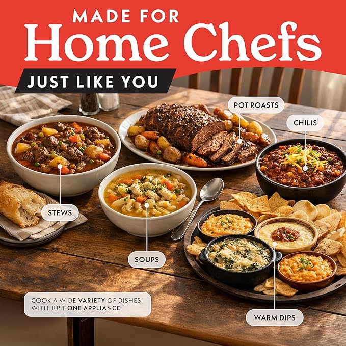 Gourmia Slow Cooker - 7 Quart Removable Ceramic Pot, Manual Controls with 3 Temperature Settings, Dishwasher Safe Crock and Glass Lid, Lavender