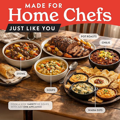 Gourmia Slow Cooker - 7 Quart Removable Ceramic Pot, Manual Controls with 3 Temperature Settings, Dishwasher Safe Crock and Glass Lid, Lavender
