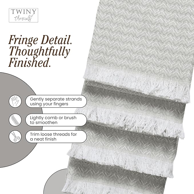 TWINY threads Kitchen Towel Chevron Design, Premium 100% Cotton Kitchen Linen Set, Large Dish Rags and Wash Rags, Absorbent Quick Drying, Washable Reusable, Pack of 12, 16"x26", Light Grey