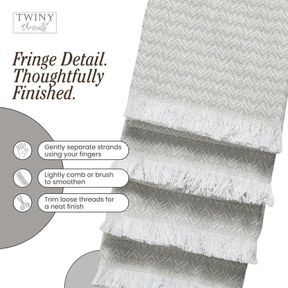 TWINY threads Kitchen Towel Chevron Design, Premium 100% Cotton Kitchen Linen Set, Large Dish Rags and Wash Rags, Absorbent Quick Drying, Washable Reusable, Pack of 12, 16"x26", Light Grey